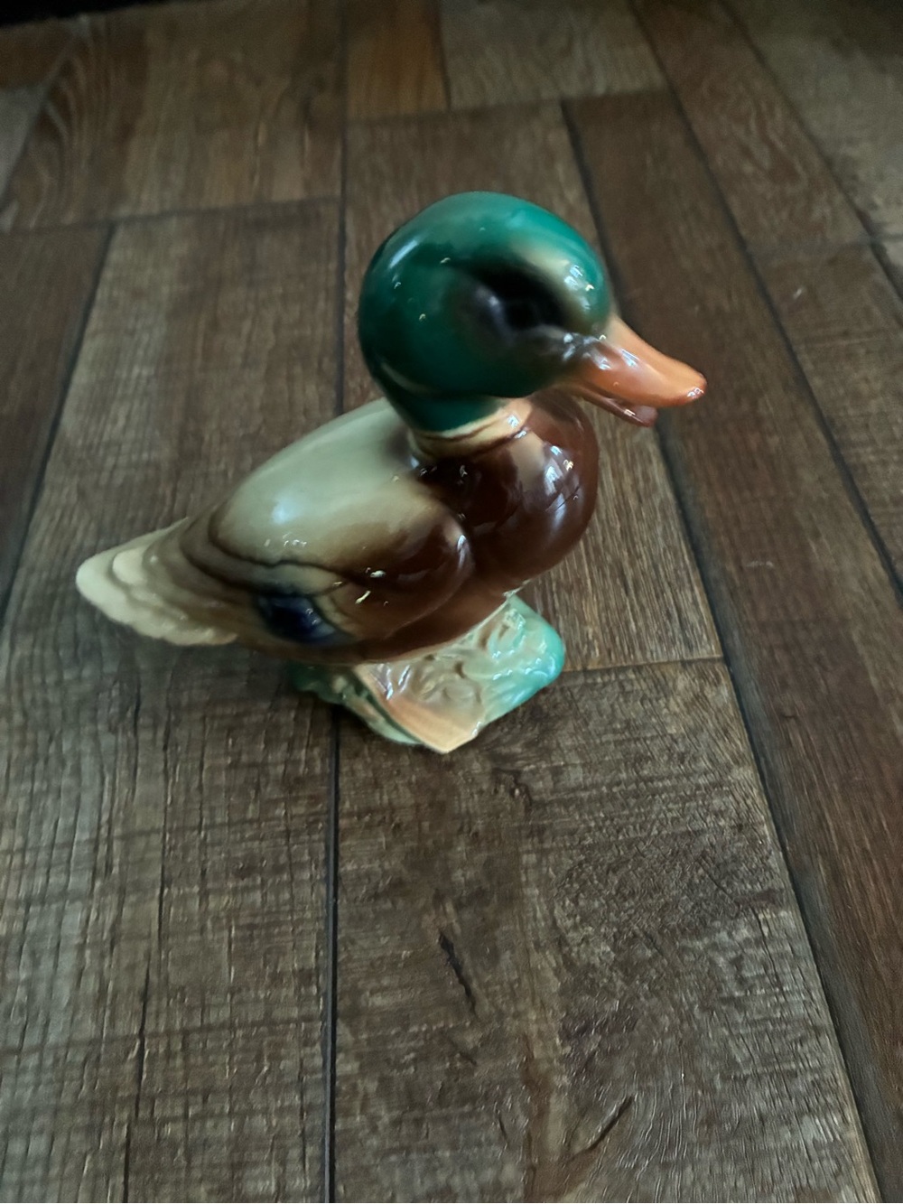 Vintage Hand-Painted Ceramic Mallard Duck Figurine in Green and Brown